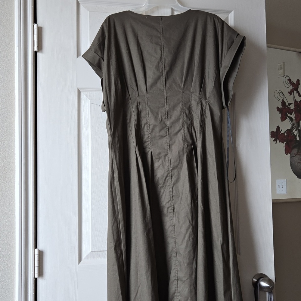 Calvin Klein Olive Button-Front Midi Shirt Dress - Picture 5 of 5